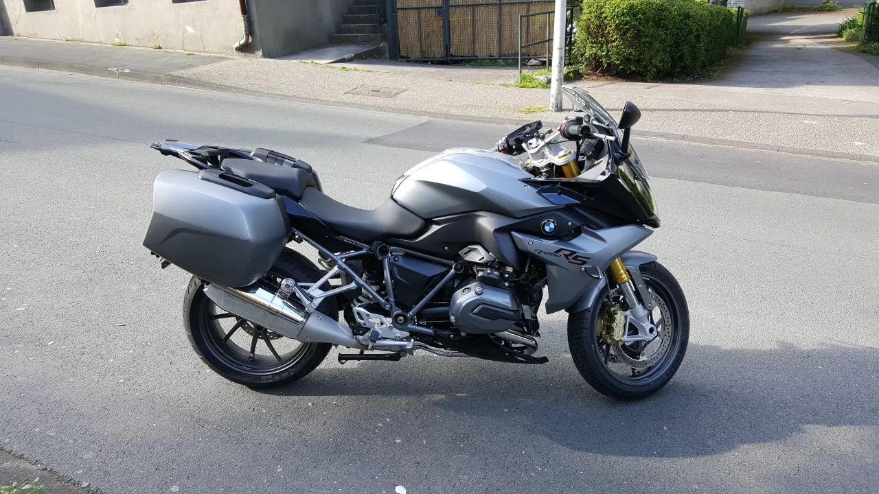 BMW RS sport-touring motorcycle parked in side view