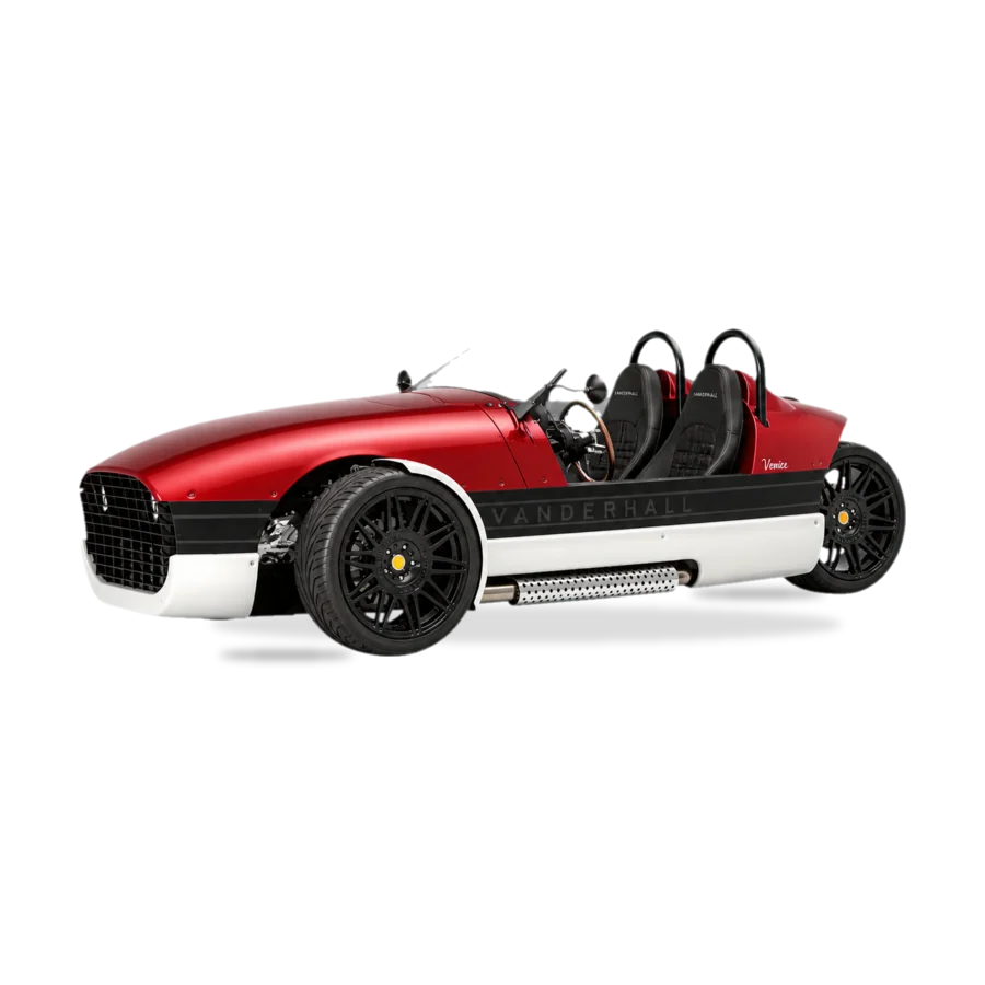Vanderhall Venice three-wheeled autocycle red