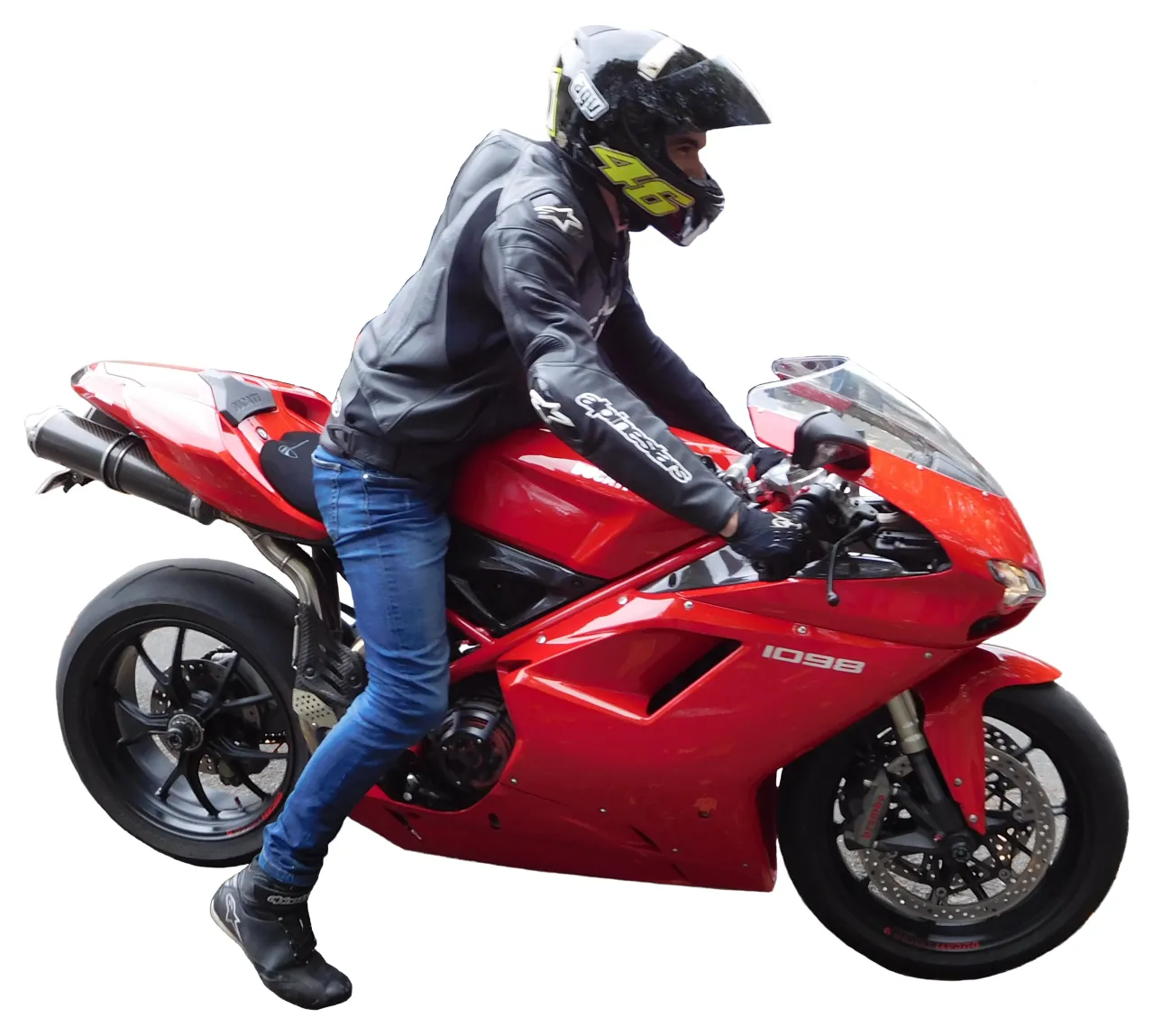 Rode Ducati 1098 driekwart vooraanzicht