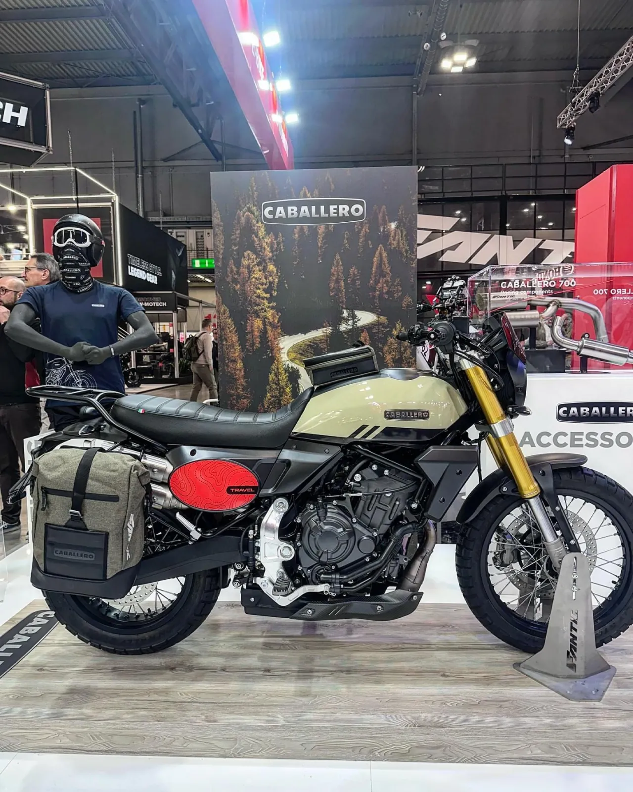 Fantic Caballero 700 fitted with panniers and travel accessories
