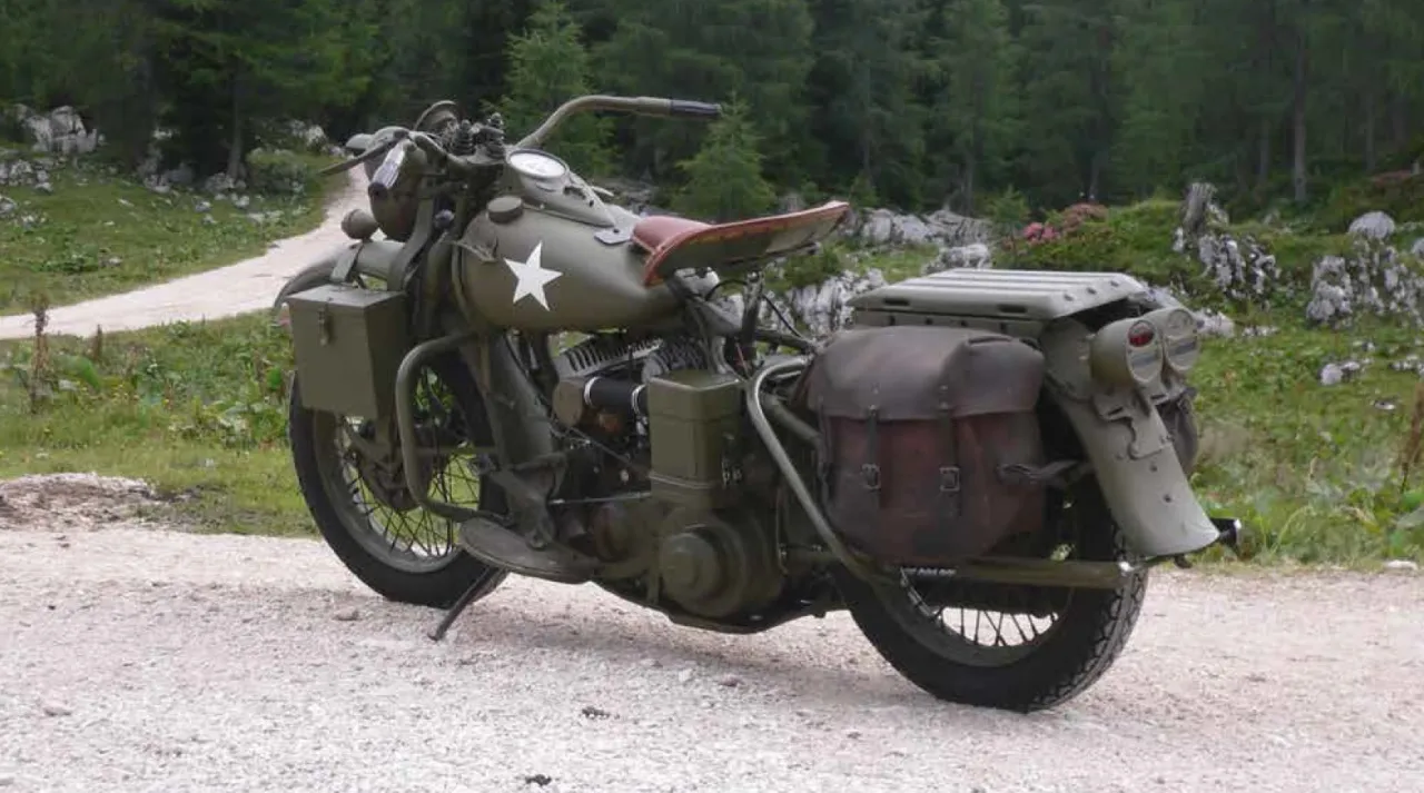Harley-Davidson WLA military motorcycle at outdoor display