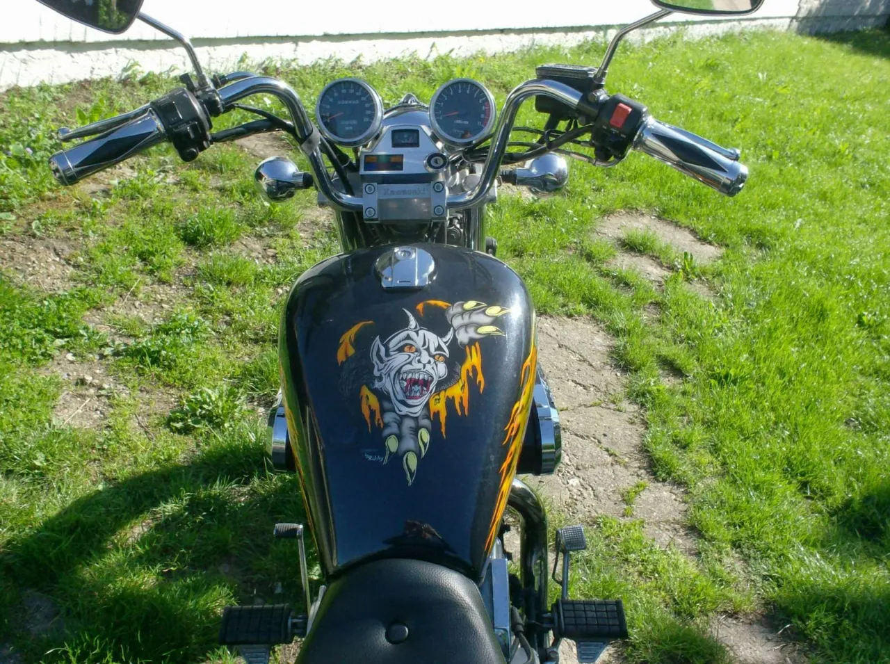 Kawasaki VN 750 Vulcan cruiser motor zijaanzicht
